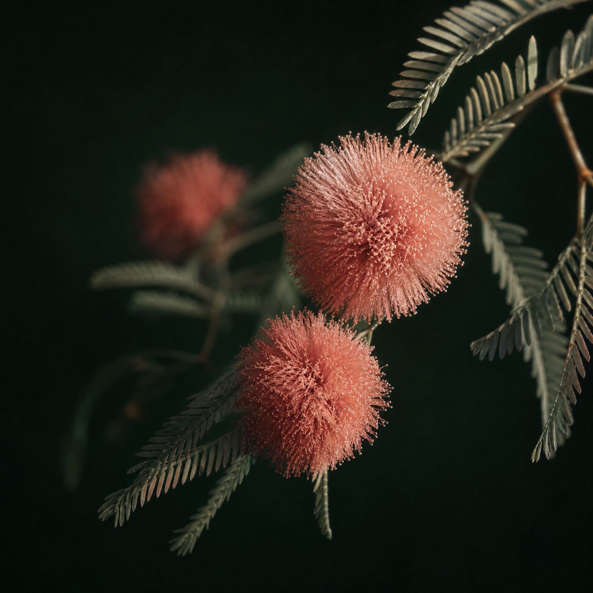 Golden wattle in close-up, soft late-summer light.